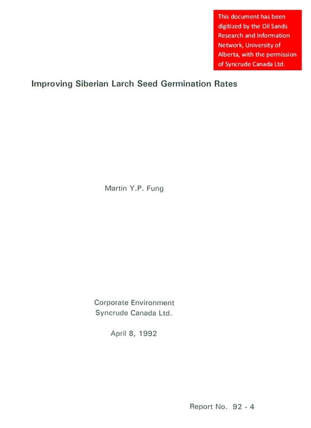 Improving Siberian Larch Seed Germination Rates Canadian Conservation 